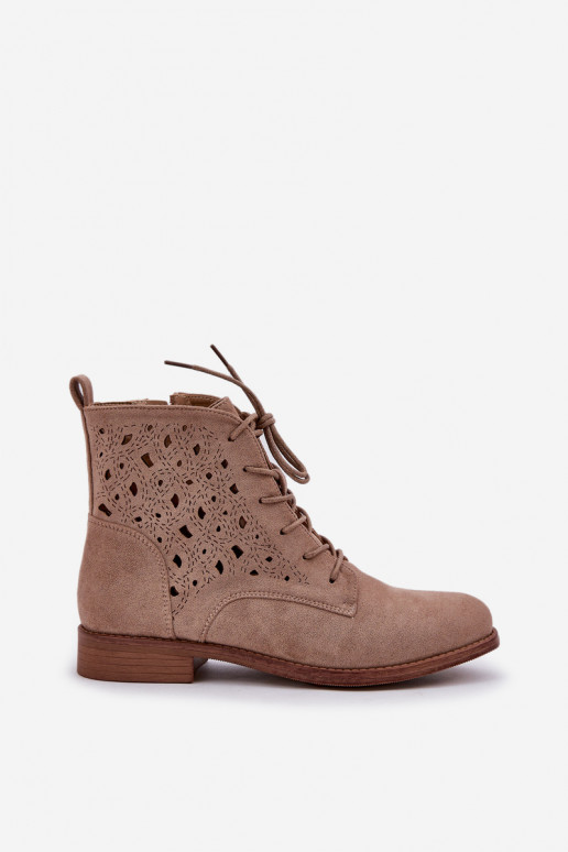 Botas con cordones con elementos calados S.Barski HY51-136 beige