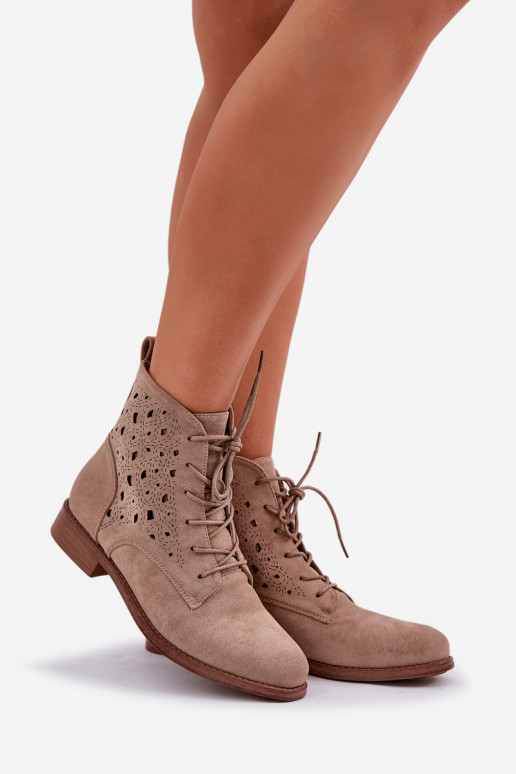 Botas con cordones con elementos calados S.Barski HY51-136 beige