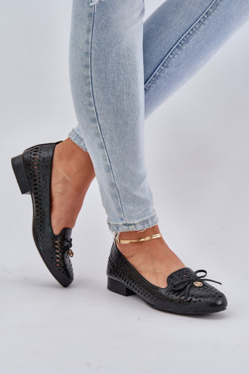 con efecto barniz Bailarinas caladas con cintas Eko Piel de color negro Amepitrea