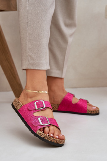  Zapatillas Sobre suela de corcho con hebillas color rosa Atera