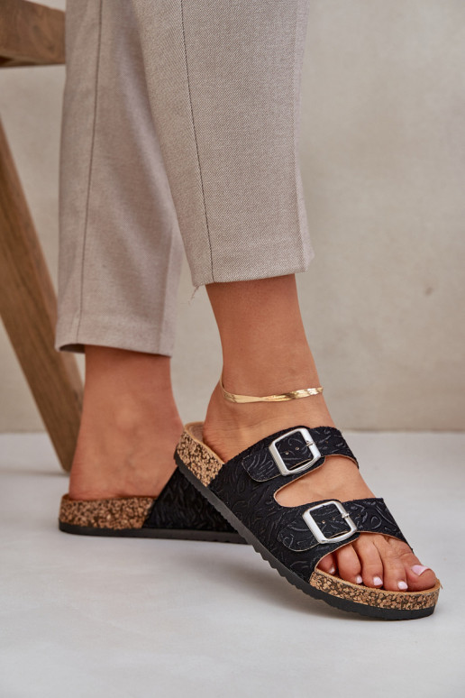  Zapatillas Sobre suela de corcho con hebillas de color negro Atera