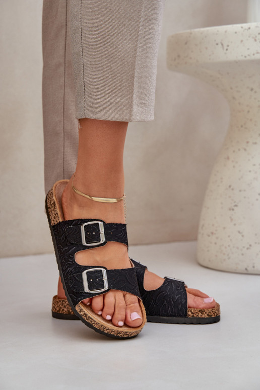  Zapatillas Sobre suela de corcho con hebillas de color negro Atera