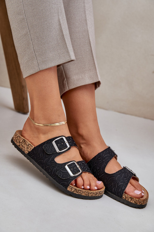  Zapatillas Sobre suela de corcho con hebillas de color negro Atera