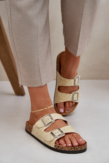  Zapatillas Sobre suela de corcho con hebillas color amarillo Atera