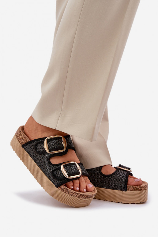 Zapatillas Con Trenza I con hebillasmi con una plataforma de color negro Aralissea