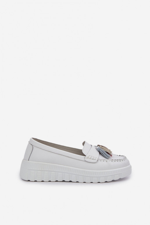 Piel mocasines de mujer con flecos con una plataforma I Koturnie el color blanco Eleazetta Piel mocasines de mujer con flecos con una plataforma I Koturnie el color blanco Eleazetta
