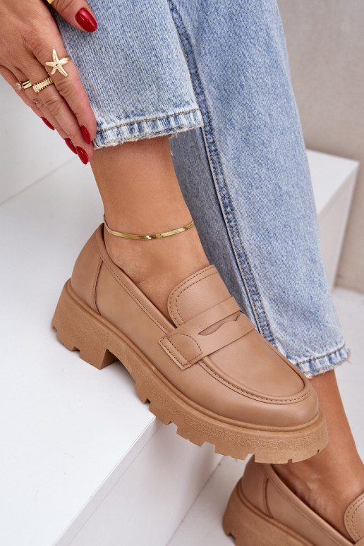 mocasines de mujer de cuero ecológico beige Sendall