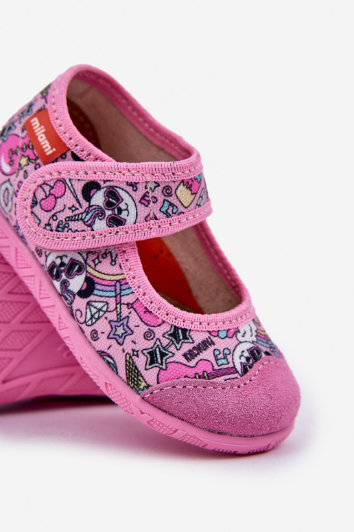 Zapatillas Milami Infantil con sujetadores adhesivos EN Oso panda color rosa Esnia