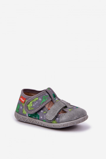 Chanclas Milami infantiles con cierres de velcro en gris-verde dinosaurio Reathiana