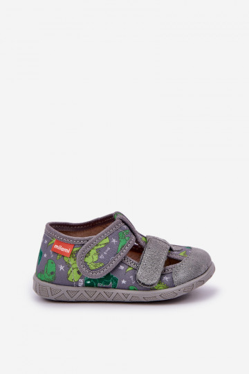 Chanclas Milami infantiles con cierres de velcro en gris-verde dinosaurio Reathiana 2
