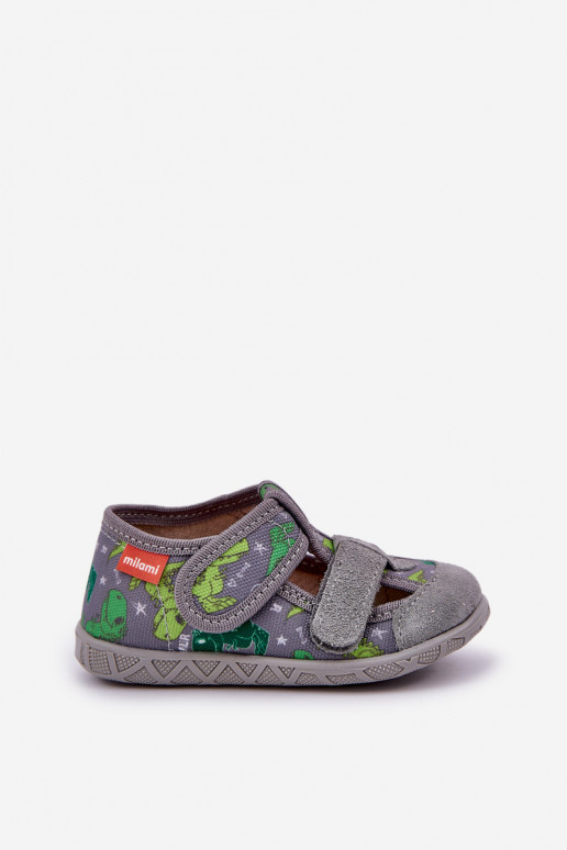 Zapatillas Milami Infantil con sujetadores adhesivos EN dinosaurios gris-color verde Reathiana