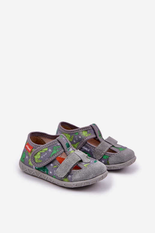 Zapatillas Milami Infantil con sujetadores adhesivos EN dinosaurios gris-color verde Reathiana