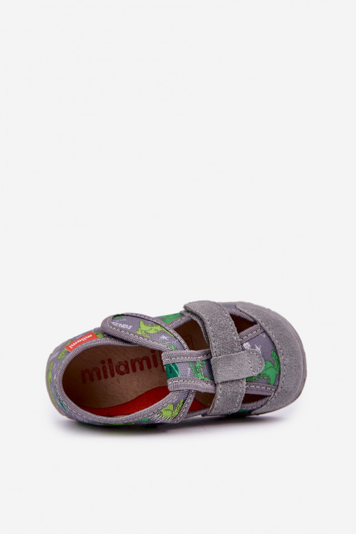 Zapatillas Milami Infantil con sujetadores adhesivos EN dinosaurios gris-color verde Reathiana