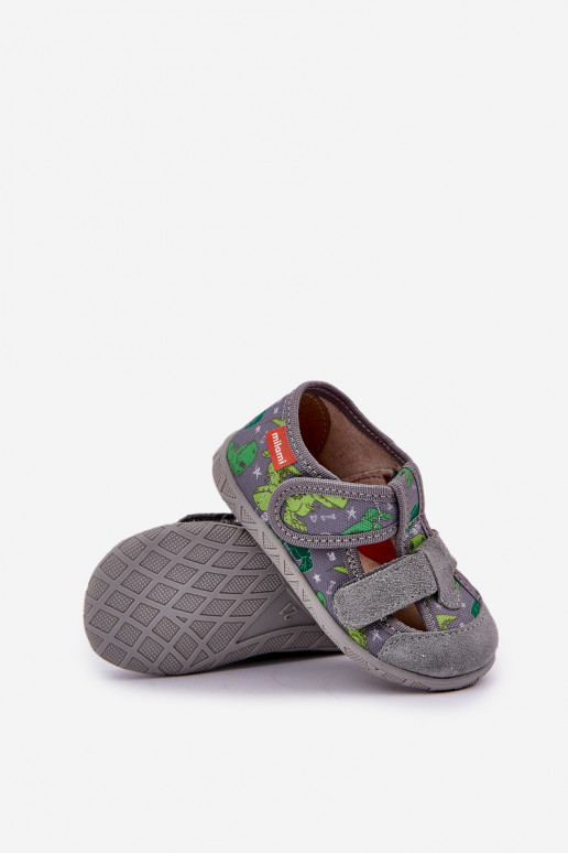 Zapatillas Milami Infantil con sujetadores adhesivos EN dinosaurios gris-color verde Reathiana