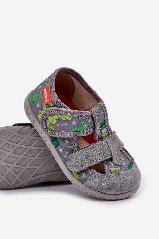 Zapatillas Milami Infantil con sujetadores adhesivos EN dinosaurios gris-color verde Reathiana