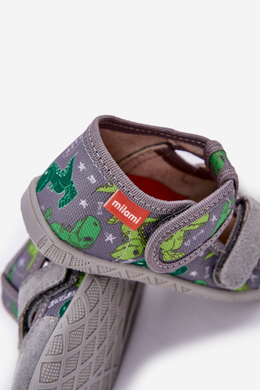 Zapatillas Milami Infantil con sujetadores adhesivos EN dinosaurios gris-color verde Reathiana