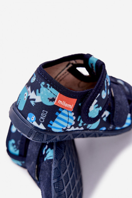 Zapatillas Milami Infantil con sujetadores adhesivos EN dinosaurios azul oscuro Reathiana