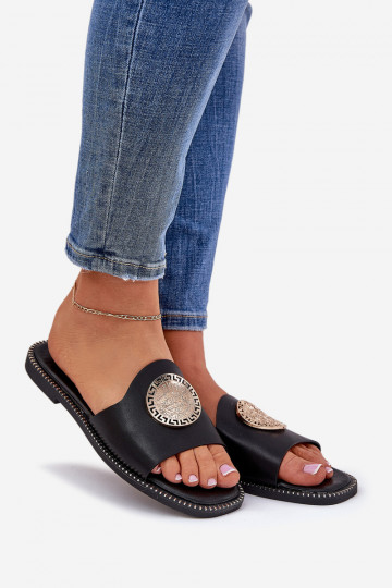 Zapatillas de piel sintética con tacones anchos negras Tatereia