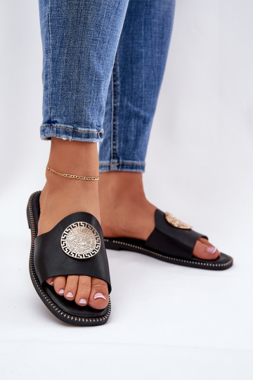 Zapatillas de piel sintética con tacones anchos negras Tatereia 2