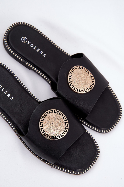 Eko Zapatillas de cuero con tacones anchos Z Ozdoba de color negro Tatereia