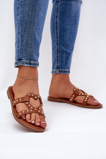Zapatillas decoradas planas de mujer color marrón Adivrae 2