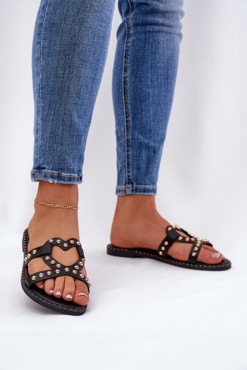 Zapatillas decoradas planas de mujer color negro Adivrae 2