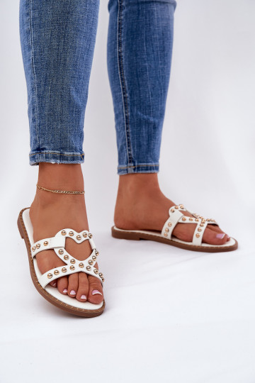 Zapatillas decoradas planas de mujer color blanco Adivrae