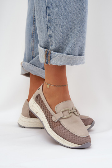 Femenino Piel Mocasines D&A TEN210 color gris