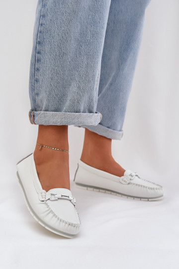 Mocasines de cuero lisos con adornos S.Barski LR51-547 color blanco 2