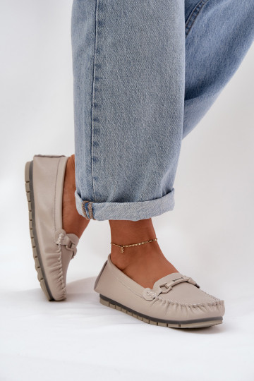 Mocasines de cuero lisos con adornos S.Barski LR51-547 color arena