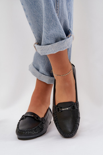 Mocasines de cuero lisos con adornos S.Barski LR51-547 color negro