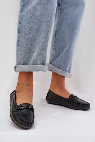 Mocasines de cuero lisos con adornos S.Barski LR51-547 color negro 2