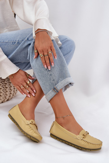 Mocasines de cuero lisos con adornos S.Barski LR51-547 color amarillo