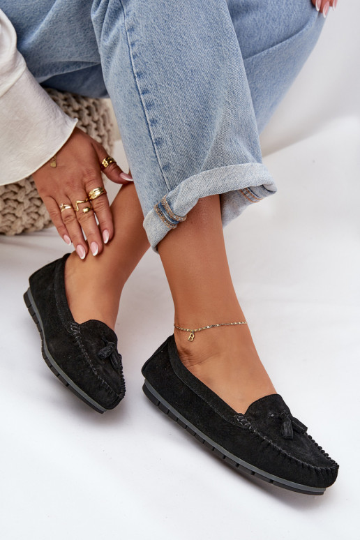 apartamento de mujeres Mocasines clásicos de ante. S.Barski LR51-548 de color negro