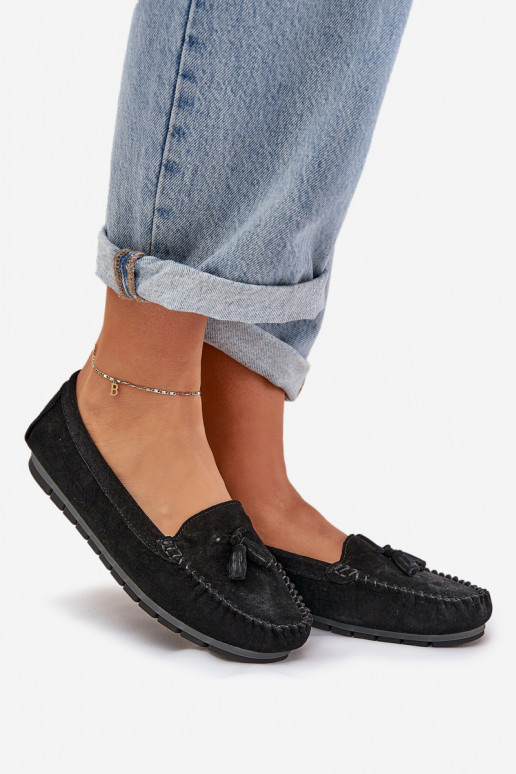 apartamento de mujeres Mocasines clásicos de ante. S.Barski LR51-548 de color negro