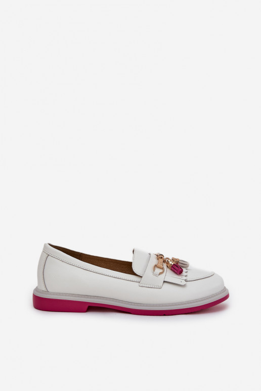 Piel Estilo elegante Mocasines con tacones anchos S.Barski LR51-768 el color blanco