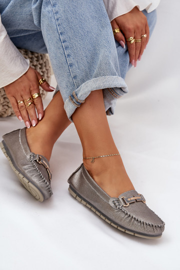 con brillo isósceles Mocasines Hecho de cuero natural D&A LR51-546 color plata