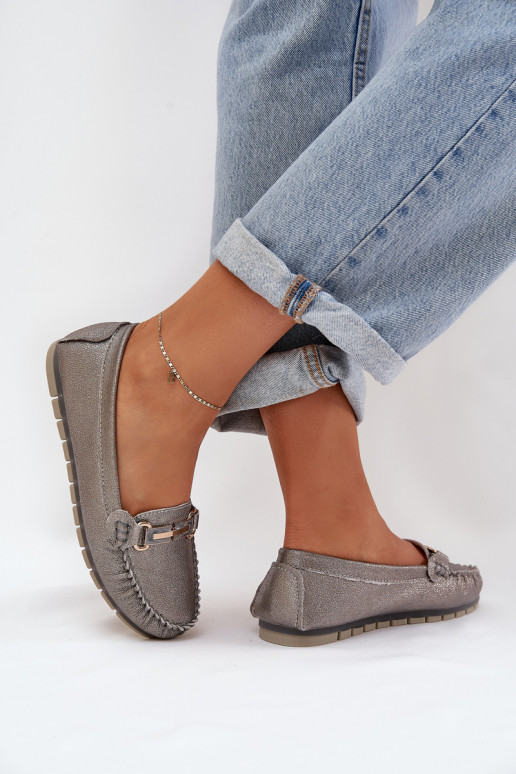 con brillo isósceles Mocasines Hecho de cuero natural D&A LR51-546 color plata