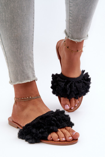 Zapatillas de mujer con borlas color negro Rialle