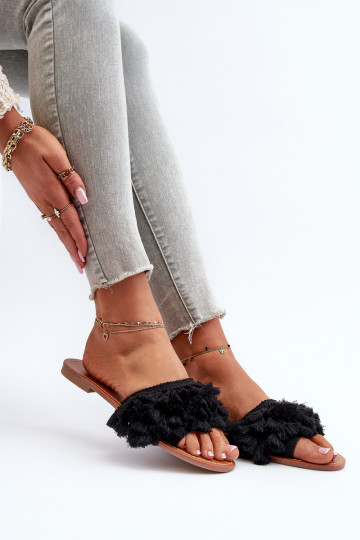 Zapatillas de mujer con borlas color negro Rialle 2