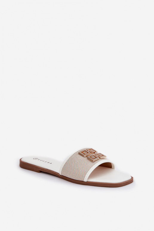 Estilo elegante zapatillas de mujer con adornos con tacones anchos el color blanco Lovehia Estilo elegante zapatillas de mujer con adornos con tacones anchos el color blanco Lovehia