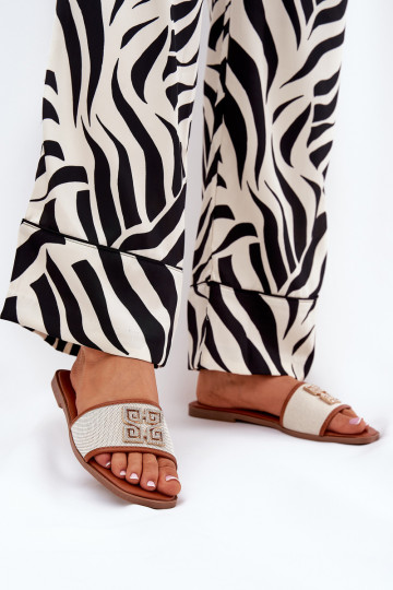 Estilo elegante zapatillas de mujer con adornos con tacones anchos color marrón Lovehia