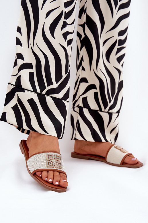 Estilo elegante zapatillas de mujer con adornos con tacones anchos color marrón Lovehia