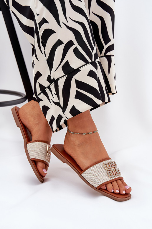 Estilo elegante zapatillas de mujer con adornos con tacones anchos color marrón Lovehia