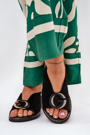 Sandalias planas con adornos de color negro Haliones 2