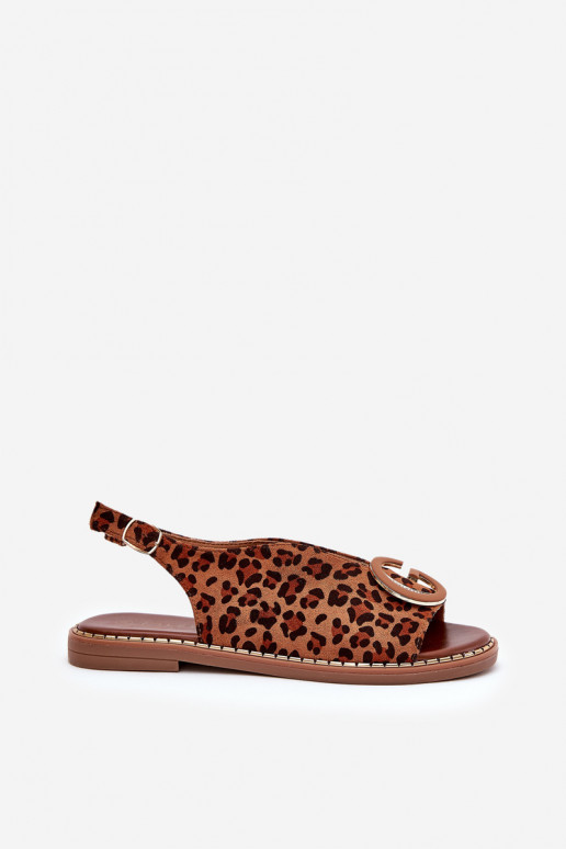 Sandalias planas con adornos con estampados de piel de leopardo color marrón Haliones