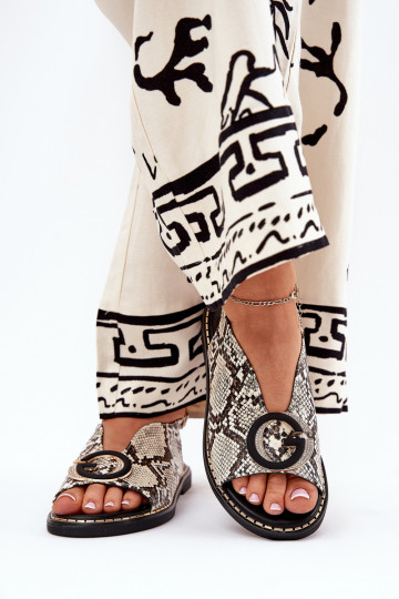 Sandalias planas con adornos con estampado de serpiente color arena-marrón Haliones 2