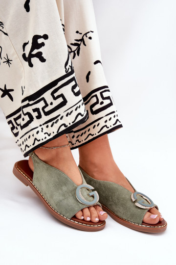 Sandalias planas con adornos color verde Haliones