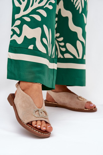 Sandalias de mujer con adornos con tacones anchos de gamuza ecológicaoAe beige Ralisses