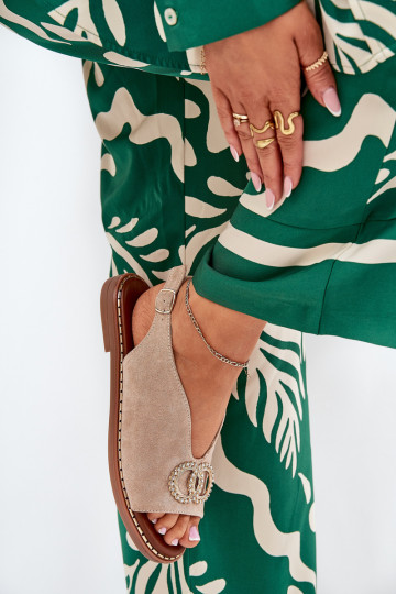 Sandalias de mujer con adornos con tacones anchos de gamuza ecológicaoAe beige Ralisses 2